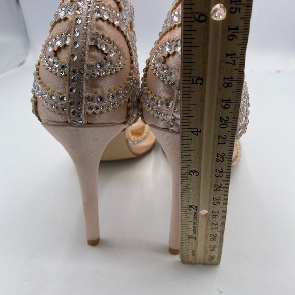 XYD Pink Peep Toe Half D'Orsay Mesh Crystal Studded High Heels Pump - Picture 7 of 12